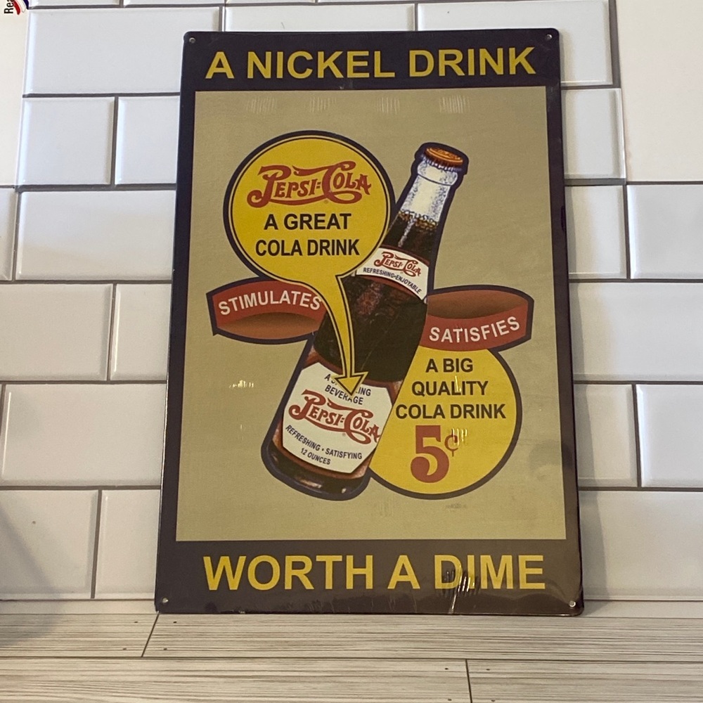 New Pepsi Cola Pop Soda A Nickel Drink 17" Metal Tin Sign Vintage Bar Man Cave